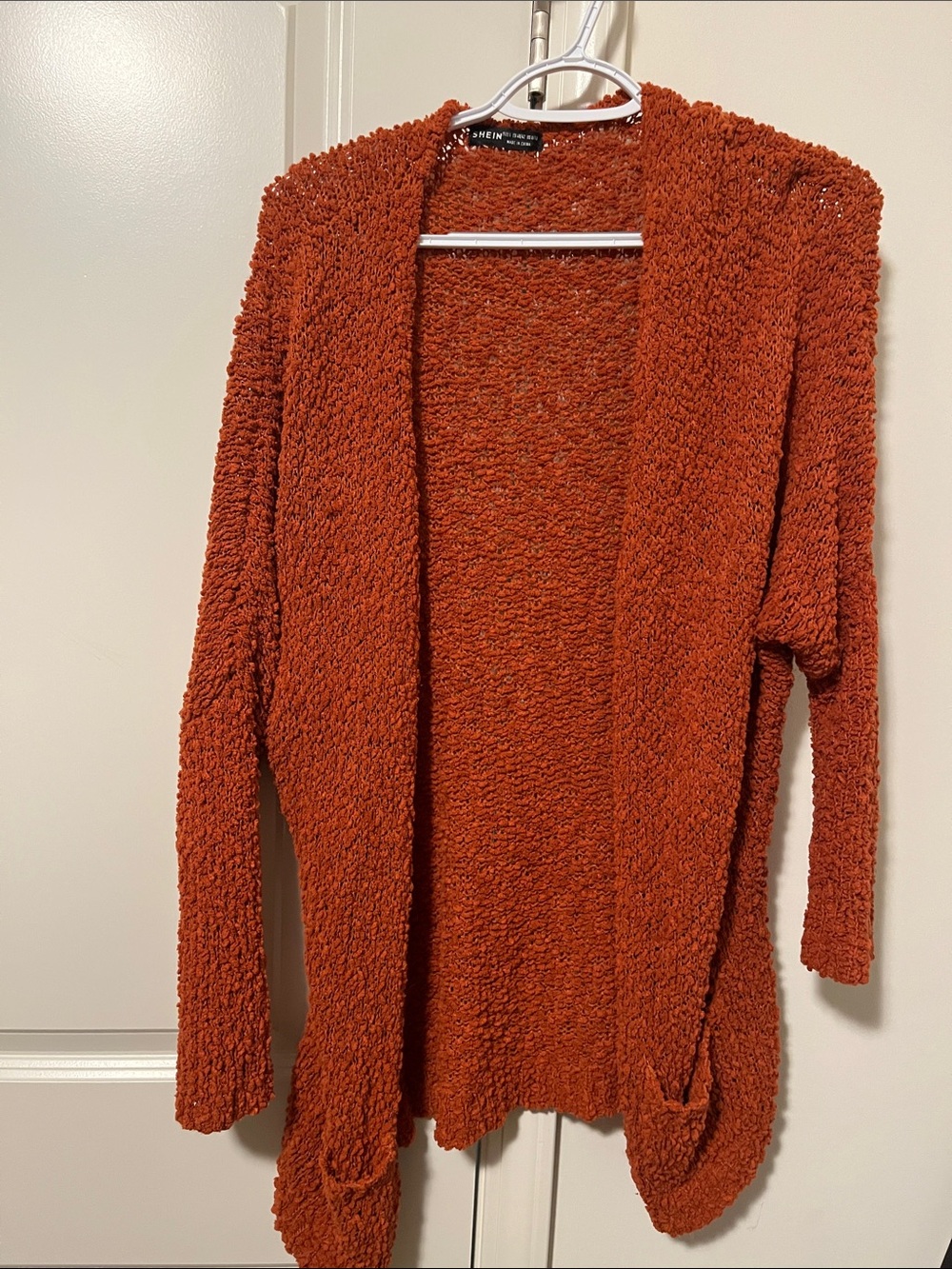 SHEIN Burnt Orange Open-Front Textured Popcorn Cardigan L
